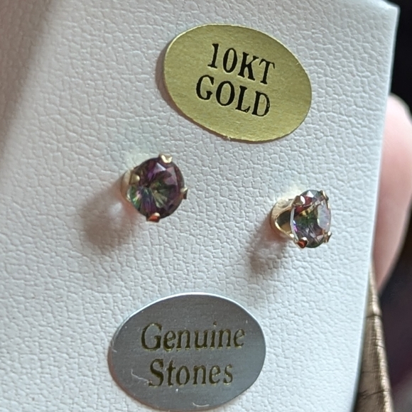 10k gold Mystic quartz earrings with appraisal - Picture 5 of 7